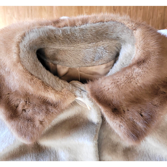 Vtg Brazotta Fur Collar Coat Tan 1950s Women’s M L Mad Men Classic Read 42" Long - Picture 4 of 15